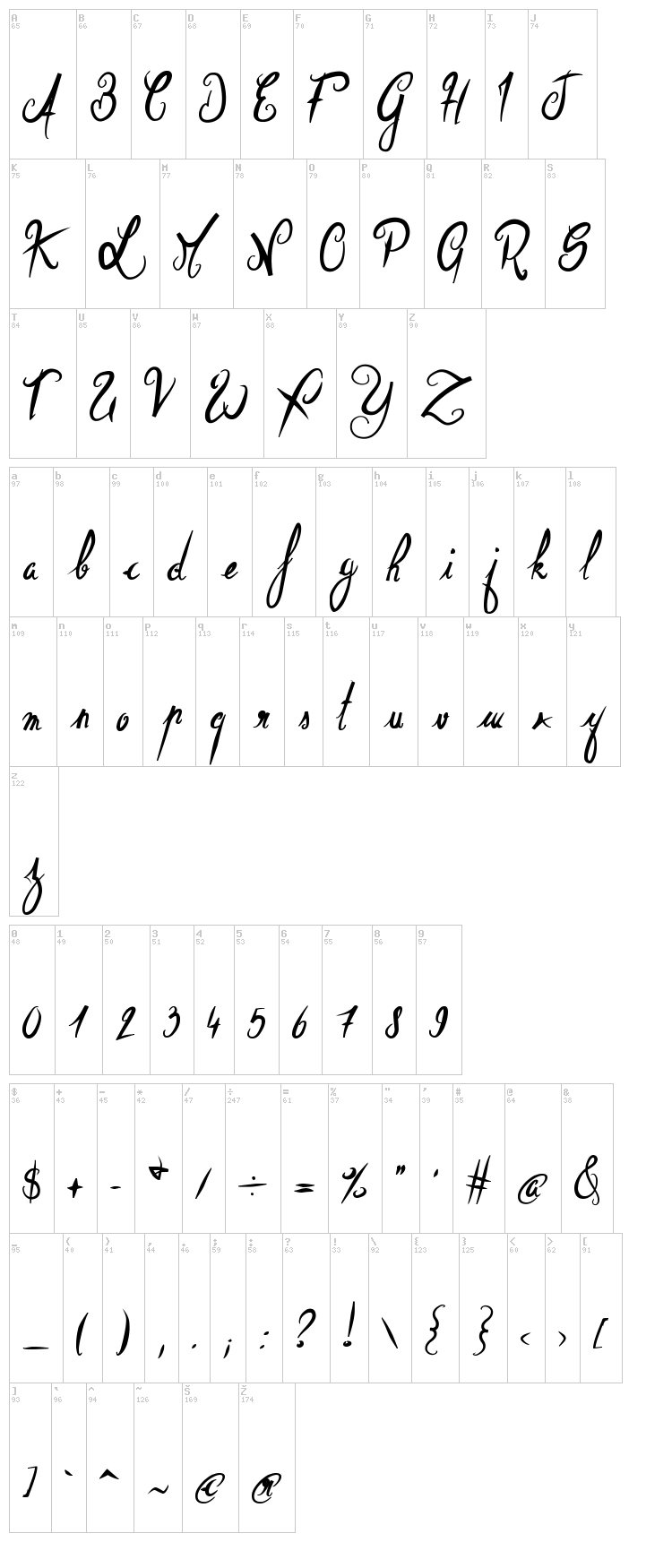 Elegant Dragon font map